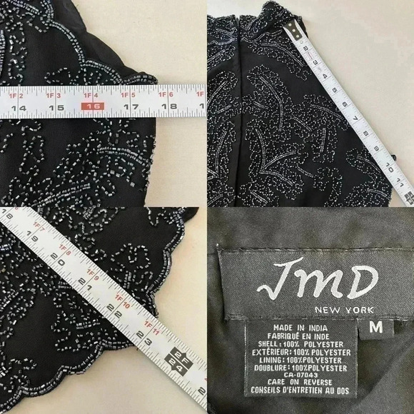 JMD New  York Black Beaded Sleeveless Halter Dressy Top V Neckline Medium - Picture 12 of 16